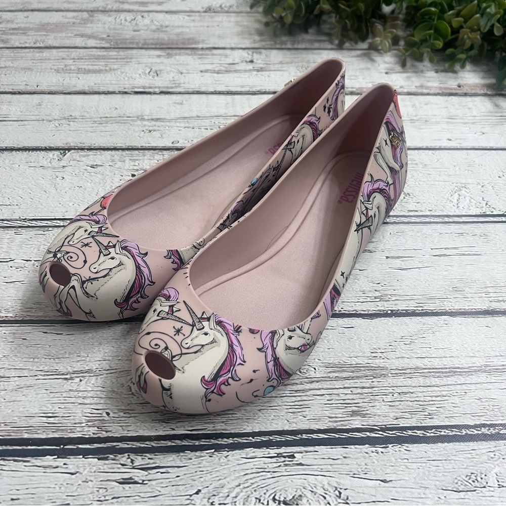 Melissa Unicorn Peep Toe Ballet Flats size 7